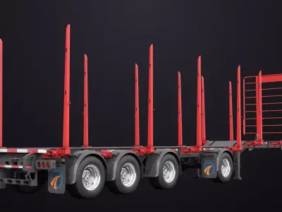 Logging Trailer 01 Red with Load Single Mat All PBR Textures Low-poly 3D model