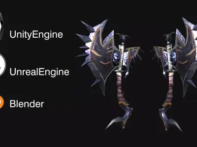 Fantasy Warrior Axe low-poly 3D model Low-poly 3D model