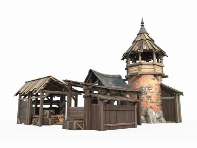 Hand drawn style medieval architecture utility room 3D model