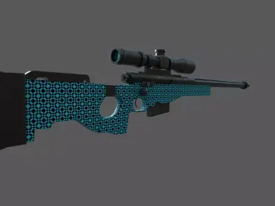 Blue AWP Sniper Rifle game ready Low-poly 3D model
