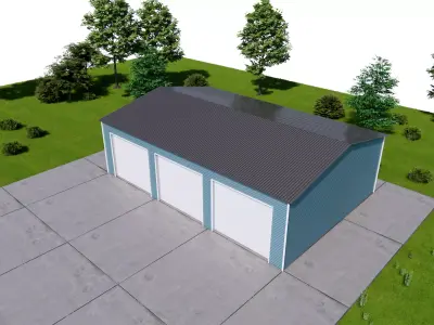 Modern Triple Garage-Metal Storage Building with 3 Roll-Up Doors 3D model