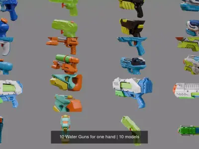 10 Water Guns for one hand 3D Model Pack