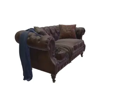 Vintage Chesterfield Leather Loveseat Sofa with Pillows 3D model