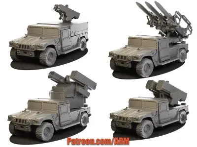 Hummer four military vehicles with different weapons 3D print model