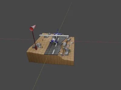 airplane model low poly on road Low-poly 3D model