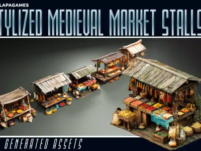 Stylized Medieval Market Stalls 3D model
