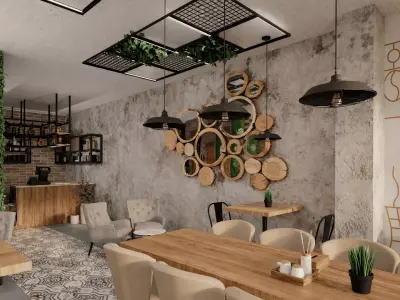 Modern Industrial Urban Cafe - High Poly Scene 3D model