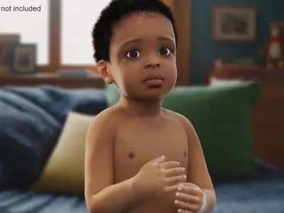Toddler Black Boy Light Skin in Diaper Standing 3D model