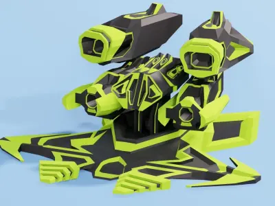 Turret collection futuristic spaceship Low-poly 3D model