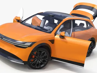 Electric SUV Sunset Orange Rigged 3D model