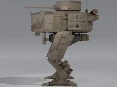 Panzer Mech Walker with RIG and LOWPOLY Desert Camo Low-poly 3D model