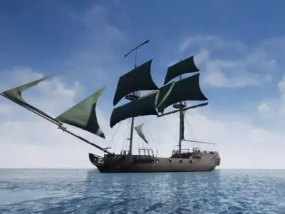 Game Sailing Ship Brigg Low-poly 3D model