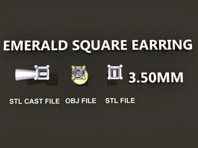 SQUARE EMERALD CUT 4 PRONG SOLITAIRE EARRING 3MM50 3D print model