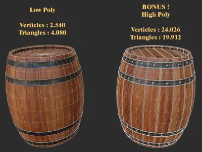 Wood Barrel  Low-poly 3D model