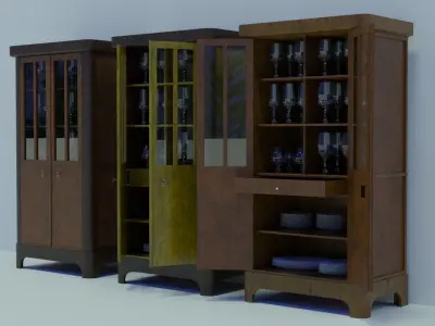 Rigged 19th Century Cupboard Biedermeier Style for blender Low-poly 3D model