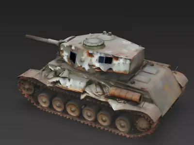 Realistic Destroyed Vintage Medium Tank 3D Model Low-poly 3D model