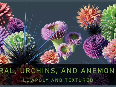 Lowpoly Anemones Pack Low-poly 3D model