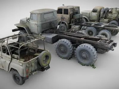 Wrecks of military vehicles - package 01 3D model