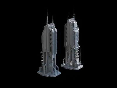 Scifi building tower skyscraper Low-poly 3D model