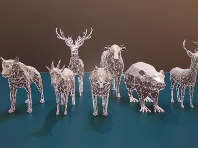 Low Poly Animals deer on table Low-poly 3D model
