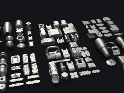 Kitbash different metal parts Low-poly 3D model