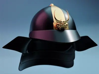Samurai Helmet - Kabuto - Oni Ornamental - Edo - Black Gold Low-poly 3D model