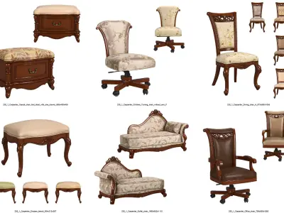 Carpenter 230-1 collection 94 items of classic furniture dark wood 3D model