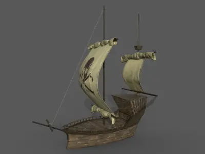 pirate ship Low-poly 3D model 10