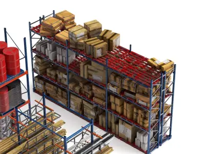 Industrial Warehouse Rack Storage Set Low-poly 3D model