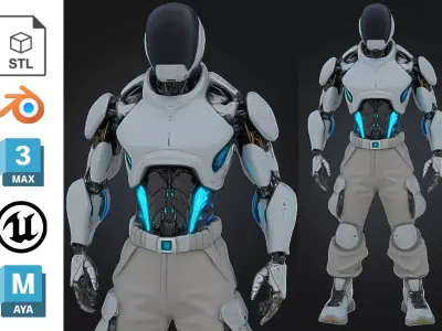 White Sci-Fi Male Android Character Low-poly 3D model