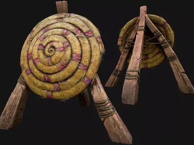 Medieval Wooden Straw Target Dummy for Combat Shooting range Low-poly 3D model