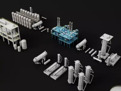 Modular Chemical Plant Equipment Pack Low-poly 3D model