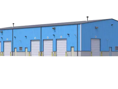 6 Blue Industrial Buildings Collection 3D Model Pack