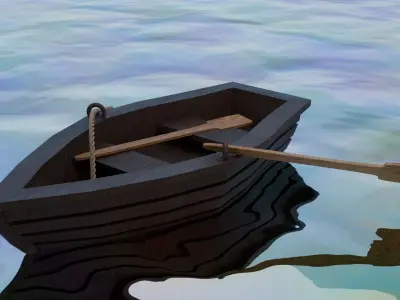 3D modeling low poly wood boat and speed boat  Low-poly 3D model