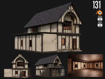 4 Old Medieval Houses Pack 4K Textures GameReady 129 to 132 Low-poly 3D model