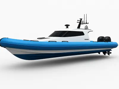 Blue and White Rigid Inflatable Boat Low-poly 3D model