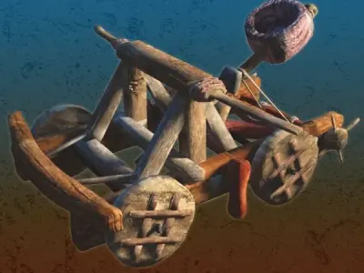 Catapult wooden cannon Low-poly 3D model