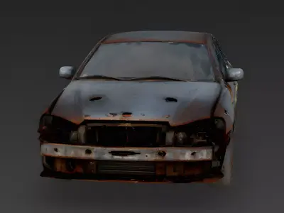 Realistic Wrecked Mid-Size Sedan 3D Model Low-poly 3D model