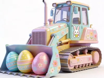 3D EASTER THEMED BULLDOZER WITH GIANT COLORFUL EGGS V03 Low-poly 3D model