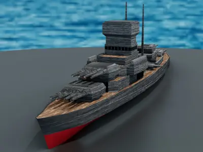 Battleship wooden boat Low-poly 3D model