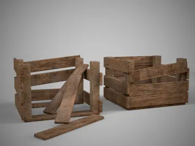 A set of wooden boxes of different condition  Low-poly 3D model