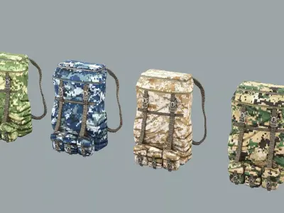 Soldier Exclusive 4 pcs Backpack Tactical Cargo 3D Model Low-poly 3D model