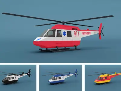 Stylized City 911 Helicopter  Low-poly 3D model