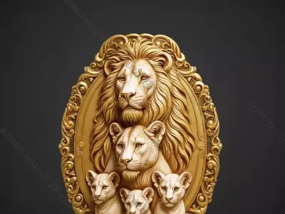 Pendant Lion family pendant Gold pendant Lion 3D print model