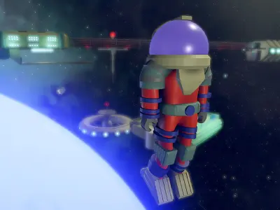 Retro Space Base Low-poly 3D model