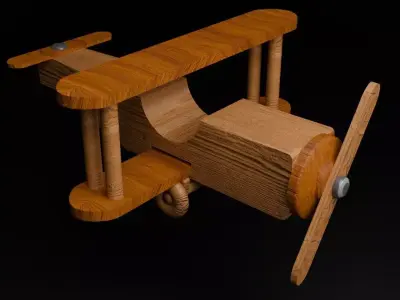 wooden airplane toy Low-poly 3D model