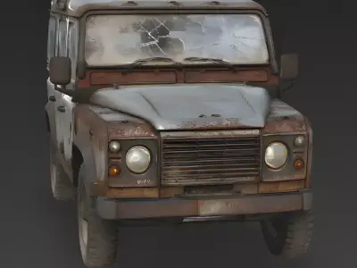 Realistic Abandoned Battle-Damaged Off-Road SUV 3D Model Low-poly 3D model