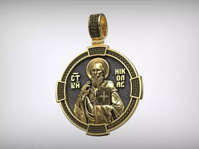 Saint Nicholas Byzantine Style Antique Medallion 3D print model