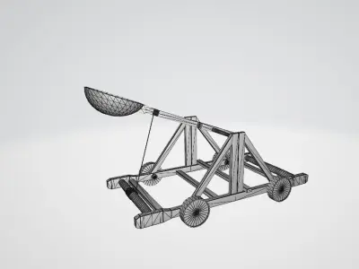Catapult wooden cannon Low-poly 3D model by badqode
