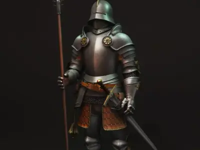 Knight in armor holding sword 3D model